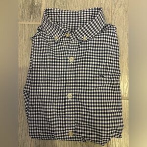 Boys small LS vineyard vine navy and white check long sleeve shirt
